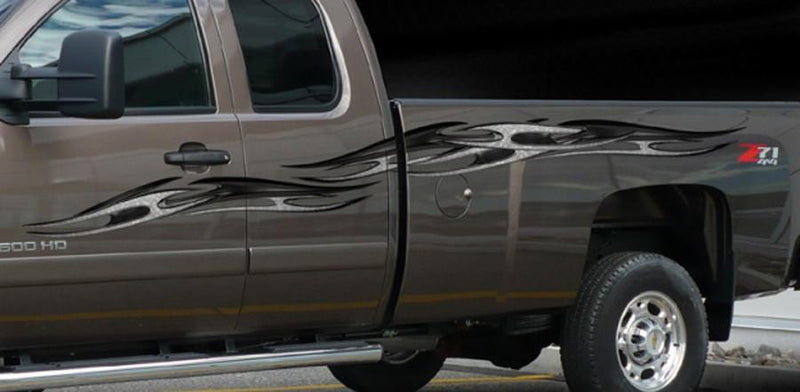 tribal chains decals on gray pickup